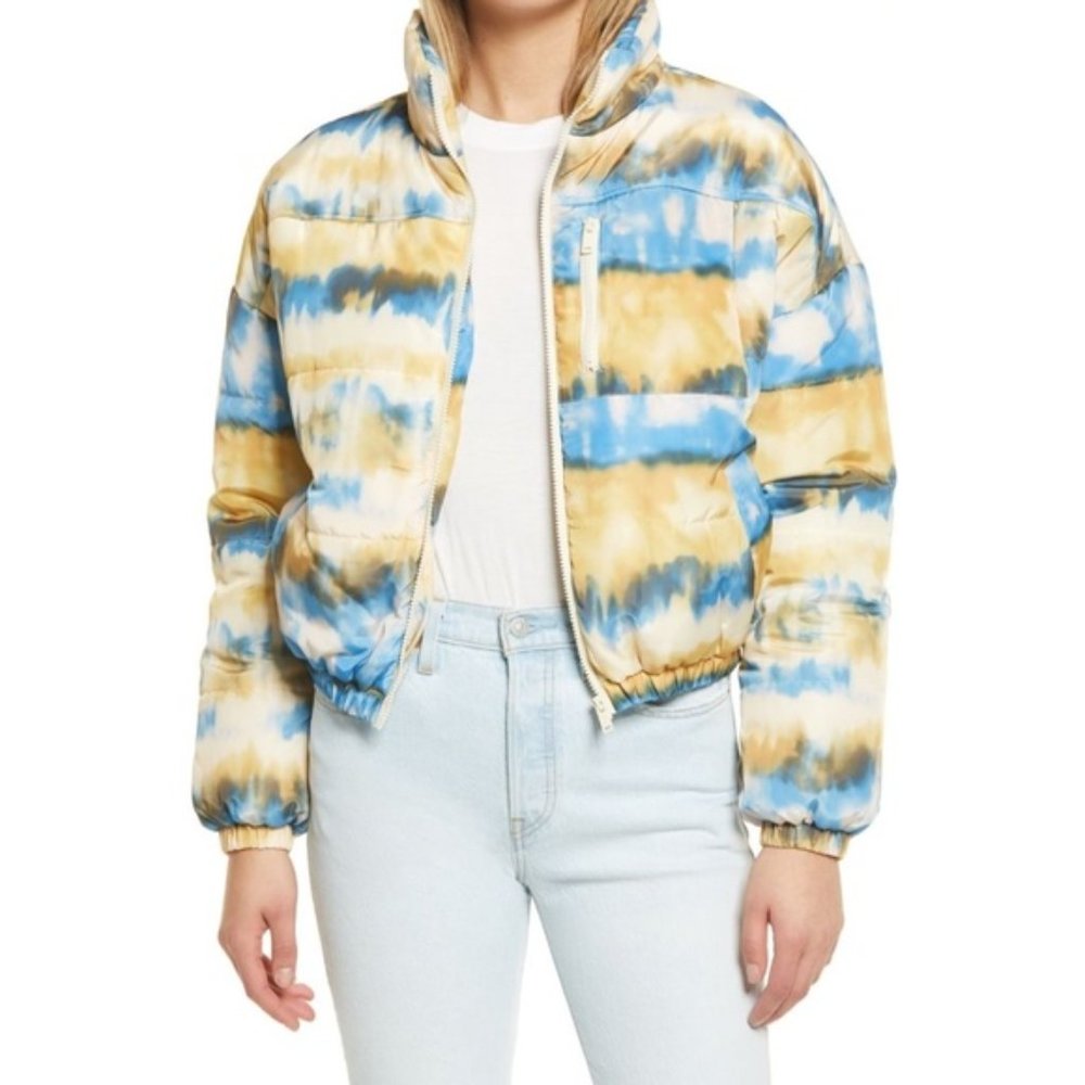 New BP. Tie Dye Horizon Print Puffer Coat Jacket Blue Size XXSmall